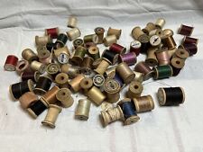Vintage Lot 70 Wooden Spools with & without Sewing Thread Mixed Brands picture