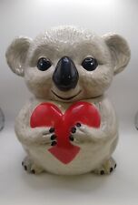 Cute Koala Ceramic Cookie Jar Love Heart Gray White Hugs Valentine  picture