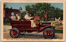 Dearborn Michigan Henry Ford Museum 1908 Buick Car with People linen Postcard picture