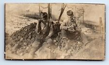 Coal Miners Men Coal Stack Shovel Helmet Head Lamp TRIMMED RPPC Postcard c.1920 picture