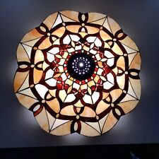 Large Leaded Stained Glass Floral Lamp Light Shade Slag Glass Arts Crafts 23” picture