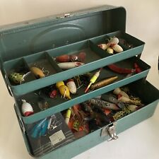 Vintage Union Steel Green Tackle Box FULL of Lures- Hula Popper Jitterbug Heddon picture