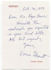 Verne Grant Signed Letter ALS Autographed Vintage Botanist Signature picture