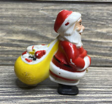 Vtg Christmas Toy Marx Plastic Santa Claus Moving Legs Sack Of Toys W/ Wheel 3” picture