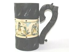   Large SPANISH HAND CARVED WOOD STEIN LEATHER AND PEGGED HANDLE picture