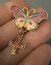 Rare Gorgeous Butterfly Floral Enamel Red Cross of Constantine Lady's Pin Brooch picture
