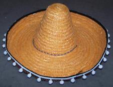 LARGE TALL MEXICAN ORANGE STRAW SOMBRERO HAT W HANGING TASSELS mexico wide cap picture