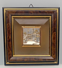 BEAUTIFUL JERUSALEM VIEW ART, IN CRYSTAL & STERLING SILVER 925 WOOD FRAMED c1970 picture