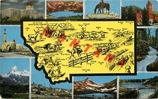 Linen Multiview Postcard; Map of Montana Points of Interest EC Kropp Unposted picture