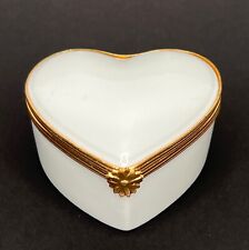 Limoges France Solid White Porcelain Heart Gold-Tone Hinged Small Trinket Box picture