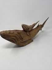 Vintage Hand Carved Hardwood Humpback Whale Pair Solid Wood picture