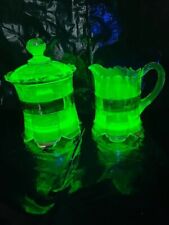 Antique Riverside Ranson Uranium Glass Cream and Sugar Set Glows Black Light picture