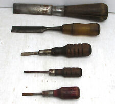5 Vintage Mid Century Wood Handle Tools Chisels Screwdrivers Stanley Mac Sabina picture
