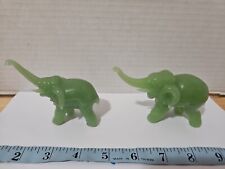 Lot Set 2 Vintage Green Jade Jadite Glass Mini Elephant Figurines  picture