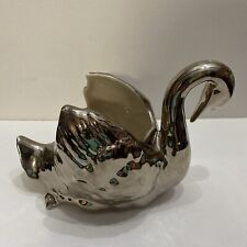 Vintage Silver Textured Ceramic Swan Platinum Art Ware Warranted 22-K picture