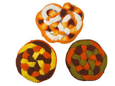 Lot of 3 Vintage Handmade Crochet Potholders 1970s EarthTones EUC picture