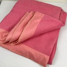 Vintage Chatham Wool Blanket Pink Satin Edge Trim 72 x 86 picture