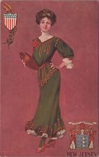 Postcard National Art Co Woman Fancy Green Dress State New Jersey picture