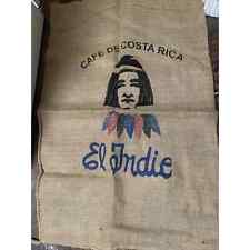 Vintage Cafe's De Costa Rica Burlap Coffee Bean Bag Sack 41”X27” El Indio Style picture