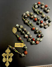 Semi Precious African Blood Stone 10mm Rosary Bronze Tone Pardon Crucifix w/ Tag picture