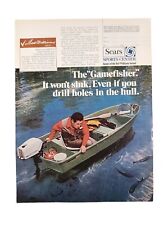 1971 SEARS GAMEFISHER FISHING BOAT  PRINT AD Shop Cabin Outdoors Art Full Color picture