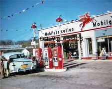 1953 MOBIL OIL GAS PUMP STATION 8X10 PHOTO PEGASUS SIGN VINTAGE CAR ONALASKA WI picture