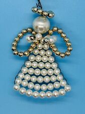 Vintage 1970s Handmade Pearl & Gold Beaded 3” Angel Ornament picture