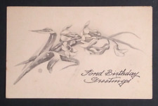Fond Birthday Greetings Flowers S Bergman Uncolored Antique Postcard c1910s picture