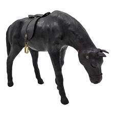 Vintage Leather Wrapped Black Horse w Saddle, Stirrups Figurine READ DESCRIPTION picture