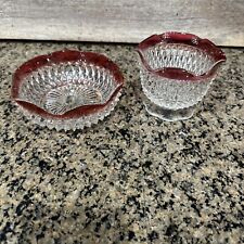 Vintage Indiana Glass Diamond Point Red Kings Crown Set, Scalloped Edges picture