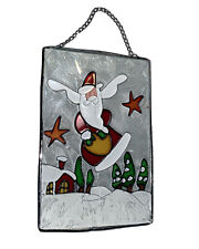 Vintage STAIN GLASS SANTA Christmas Decoration Beautiful Flying Santa Claus Vtg picture