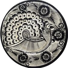 Vintage Handpainted Peacock Decorative Plate Black And White picture