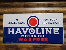 VINTAGE HAVOLINE PORCELAIN SIGN CAR MOTOR OIL SERVICE AUTO PARTS 3-34 WAX FREE picture
