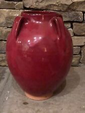 Ben Owen III Chinese Red Lily Vase  NC pottery 4 strap handles 1996 Seagrove NC picture