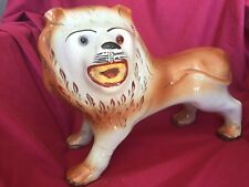 ANTIQUE 1890s STAFFORDSHIRE PORCELAIN LARGE STANDING LION WITH GLASS EYES RARE picture