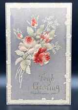 Fond Greeting Pretty Embossed Flowers Design VINTAGE Postcard picture