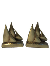 VTG Brass PM CRAFTSMAN Sailboat Bookends, Navy Nautical Sailing, Handcrafted USA picture