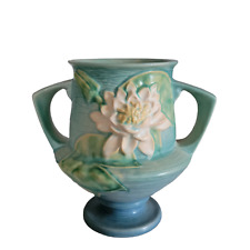 Vintage Roseville Pottery Waterlily Ceramic Vase Double Handle Pedestal 175-8 picture