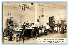 Accounting Dept. C.G. Conn's Band Instrument Factory IN RPPC Photo Postcard picture