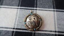 Vintage Hindi Hindu Necklace Pendant Silver Gold Turquoise 3.3cm picture
