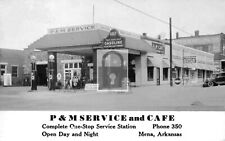 P & M Service Gulf Gas Station Cafe Mena Arkansas AR Reprint Postcard picture