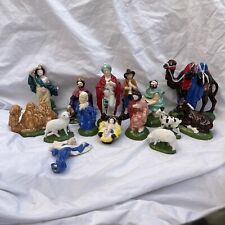 Vtg ATLANTIC Mold Nativity Set Scene Ceramic Figurines Set 15 1970's 70s Painted picture