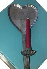 Adorable Primitive Heart-Shaped Hanging Wall Candle Holder Tin ￼ picture