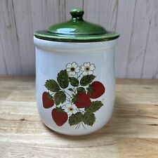 Large 10.5” McCoy USA T133 Pottery Strawberry Country Canister  Jar Green Lid picture