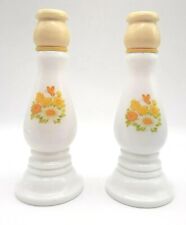 Avon 1974 Buttercup Milk Glass Candlesticks Decanter w Cologne Moonwind Set of 2 picture