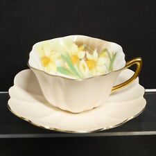 Shelley Stratford Shape Pink Daffodils Hand Painted 13722 Teacup Saucer MCM picture