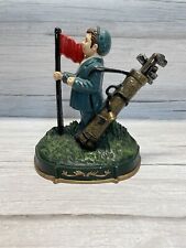 Vintage 50s Cast Iron Golfer w/ Flag & Clubs Hand Painted Door Stop picture