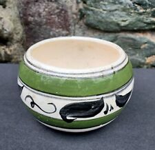 Older Vintage Mexico Clay Pottery Bowl Mexican Black Green & Cream  Bowl Decor picture