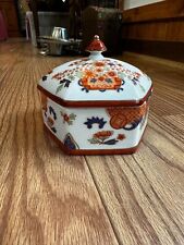 VTG JAPAN ORIENTAL INSPIRED 6 SIDED BOWL WITH LID FEATURING FLOWERS MULTI COLOR picture