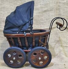 Antique Victorian Baby Doll Stroller Vintage Wicker Wood Iron Baby Doll Carriage picture